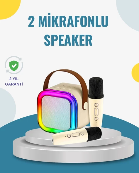 Kablosuz Karaoke Hoparlör – Çift Mikrofon ve LED Işıklı ürün görseli 1