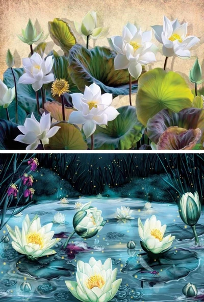 Nova Puzzle 2x1000 Parça Lotus (Nilüfer) Çiçekleri Puzzle Seti