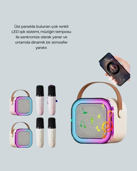 Bluetooth 5.0 Destekli Kablosuz Karaoke Hoparlör - Resim 4