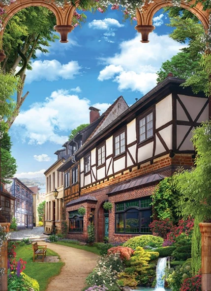 Blue Focus 287 Eski Cadde ve Çiçekli Kemer 1000 Parça Puzzle