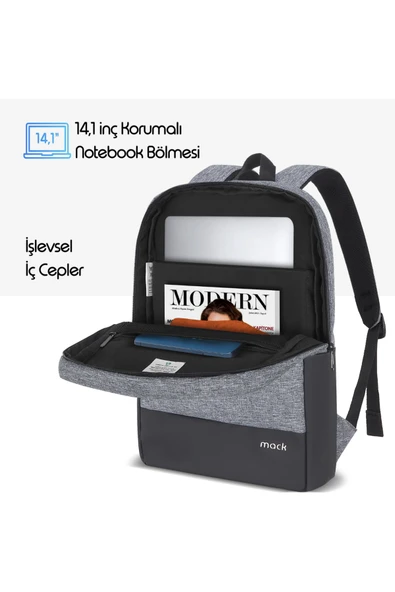 Mack MCE-1104 15.6" UNICITY Eco Notebook Sırt Çantası Gri - 3