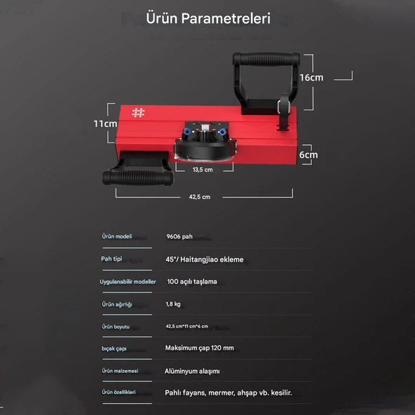 45 Derece Konik Pah Kırma Aparatı Metal Plaka Granit Seramik Karo Taşınabilir Makine Aparat - Resim 2