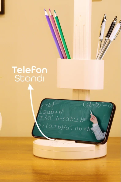 Şarjlı LED Masa Lambası Kalemlik Telefon Standlı Renk Ayarlı Dokunmatik Dimmer S9 - Resim 4