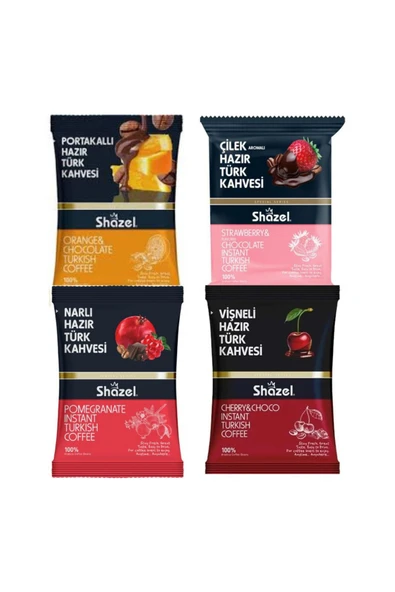 Shazel Hazır Türk Kahve Seti Portakallı Vişneli Çilekli Narlı 4 x 100 g 4 lü Set - 1