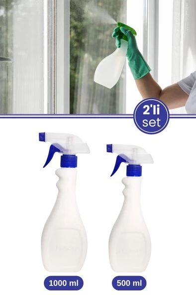 2’li Tigerli Sıvı Püskürtücü Set, Spreyli Yağ Sirke Su Püskürtme Cam Temizlik Şişesi 1000ml+500ml - 1