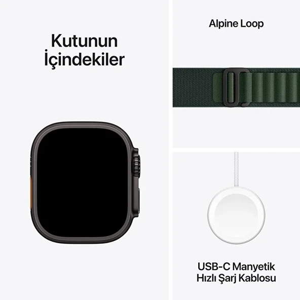 Apple Watch Ultra 2 GPS + Cellular 49mm Siyah Titanyum Kasa + Koyu Yeşil Alpine Loop - L - 3