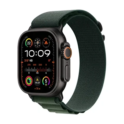 Apple Watch Ultra 2 GPS + Cellular 49mm Siyah Titanyum Kasa + Koyu Yeşil Alpine Loop - L - 1