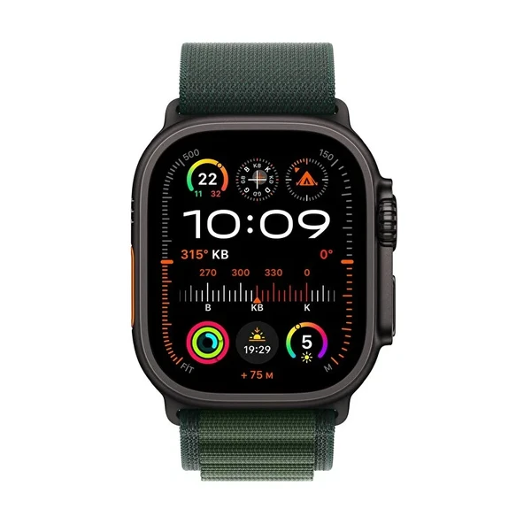 Apple Watch Ultra 2 GPS + Cellular 49mm Siyah Titanyum Kasa + Koyu Yeşil Alpine Loop - L - 4