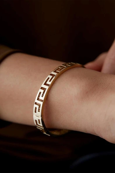 Grek Desenli Çelik Kadın Bileklik