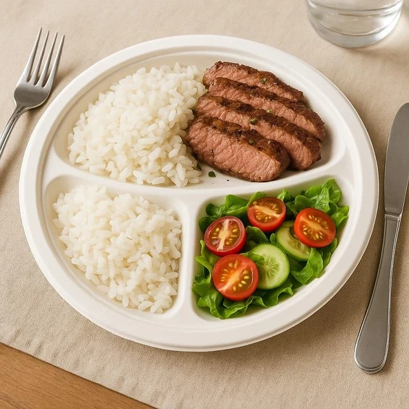 Ekolojik 26 Cm. 3 Bölmeli 48 Kişilik Parti Piknik Sofra Sunum Seti -Tabak Bardak Çatal Kaşık Takımı - 9