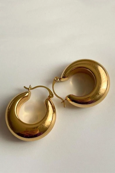 Gold Kalın Bombeli Halka Küpe - 2