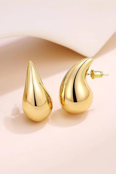 Gold Gözyaşı Damla Kadın Küpe - 4