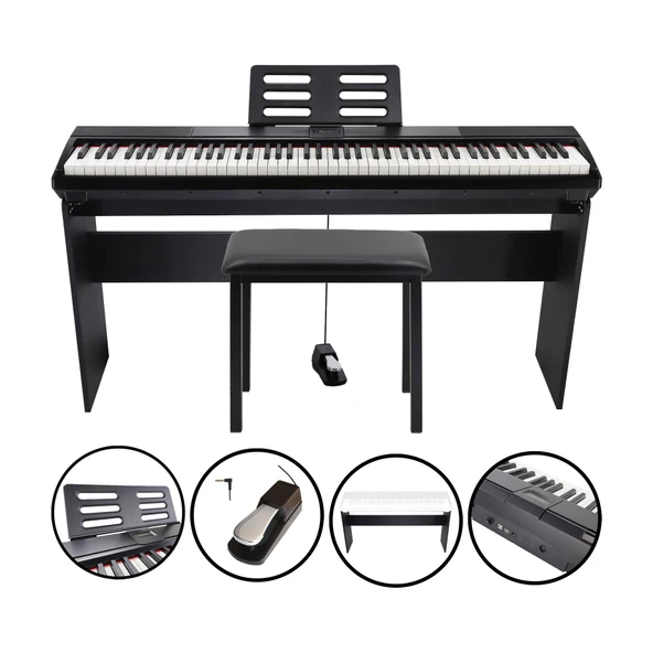 Jwin Sapphire SDP-110 Çekiç Aksiyonlu 88 Tuşlu Dijital Piyano + Tabure - Siyah - 1