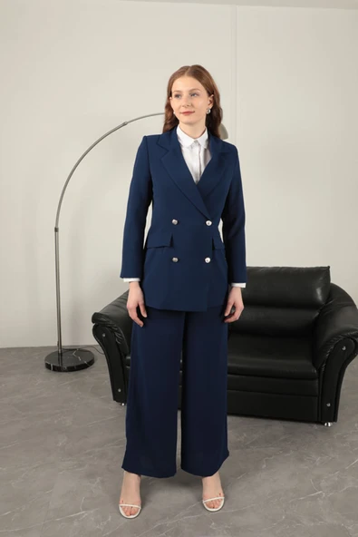 Poliviskon Kumaş Kadın Ceket-Lacivert - Resim 2