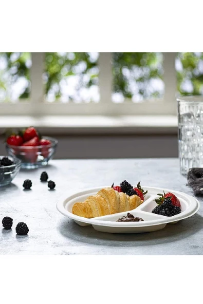 Ekolojik 26 Cm. 3 Bölmeli 96 Kişilik Parti Piknik Sofra Sunum Seti -Tabak Bardak Çatal Kaşık Takımı - 8