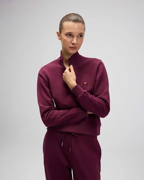 Ellesse EF557-BRD Kadın Bordo Yarı Fermuarlı Sweat - Resim 7
