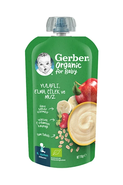 Gerber Organik Yulaflı Elma Çilek ve Muz 110 g ürün görseli