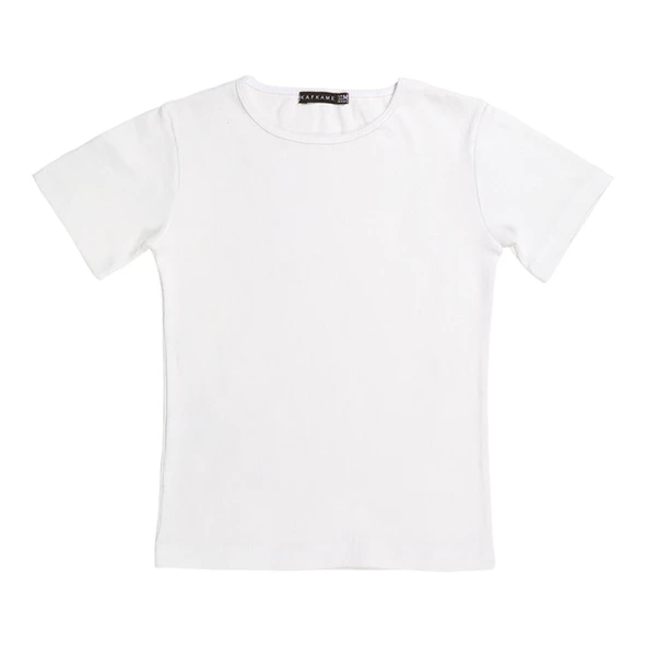 Kafkame Fitilli Kadın Tshirt Beyaz S - XL