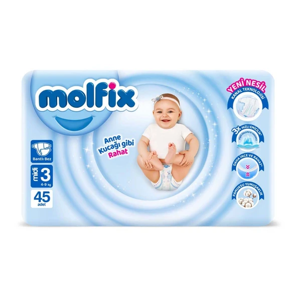 Molfıx Avantajlı Paket 3 Beden Midi 4-9 Kg 45'li