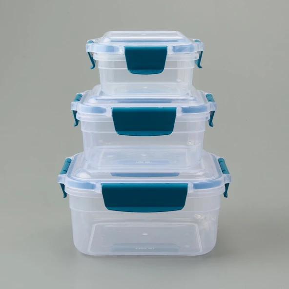 3'lü Kare Kilitli Saklama Kabı - Asorti