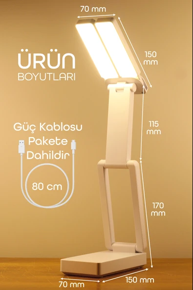 Şarjlı Masa Lambası 3 Renk 40 LED Katlanır Ayarlı Dokunmatik Dimmerli Okuma Işığı PR18 ürün görseli