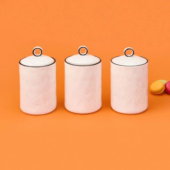 3'lü Porselen Baharatlık Seti - Beyaz / Siyah - 3