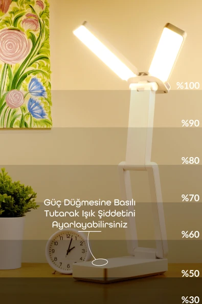 Şarjlı Masa Lambası 3 Renk 40 LED Katlanır Ayarlı Dokunmatik Dimmerli Okuma Işığı PR18 - Resim 5