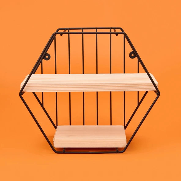 Dekoratif Altıgen Raf - Siyah - 30 cm ürün görseli