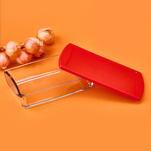 Kapaklı Dikdörtgen Borcam - Şeffaf / Kırmızı - 1320 ml - Resim 2