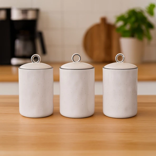 3'lü Porselen Baharatlık Seti - Beyaz / Siyah