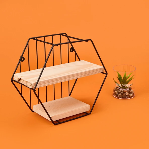 Dekoratif Altıgen Raf - Siyah - 30 cm - Resim 2