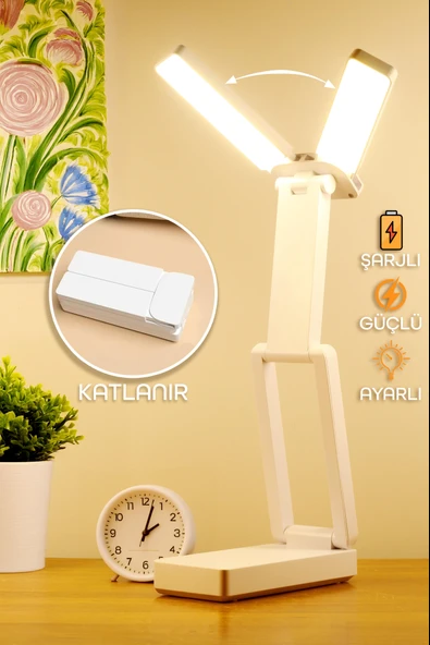 Şarjlı Masa Lambası 3 Renk 40 LED Katlanır Ayarlı Dokunmatik Dimmerli Okuma Işığı PR18 - Resim 2