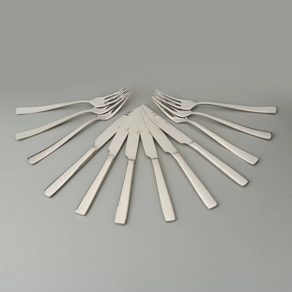 Deniz Sade 12 Parça Steak Çatal Bıçak Takımı - Gümüş