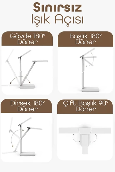 Şarjlı Masa Lambası 3 Renk 40 LED Katlanır Ayarlı Dokunmatik Dimmerli Okuma Işığı PR18 - Resim 8