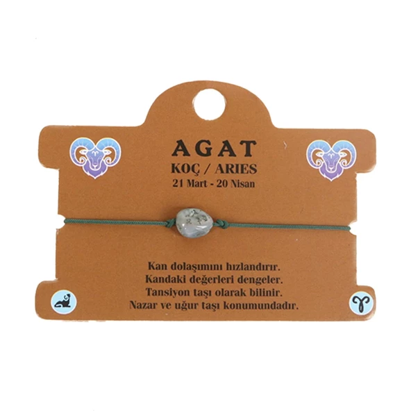 AGAT DOĞAL TAŞ KOÇ BURÇ İP BİLEKLİK