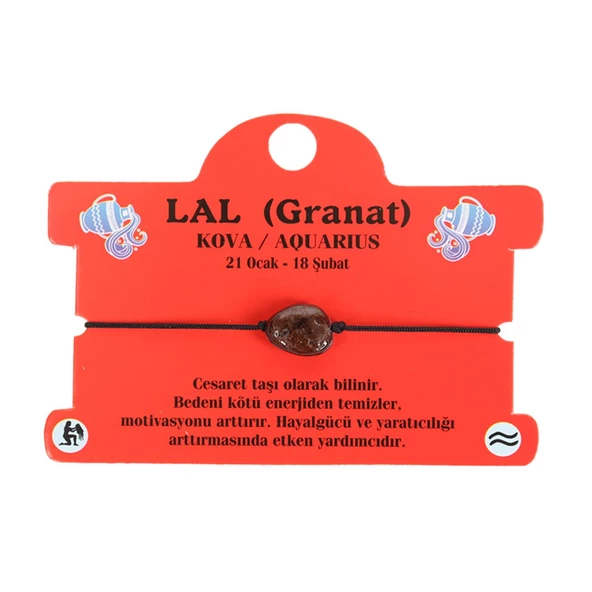 LAL DOĞAL TAŞ KOVA BURÇ İP BİLEKLİK