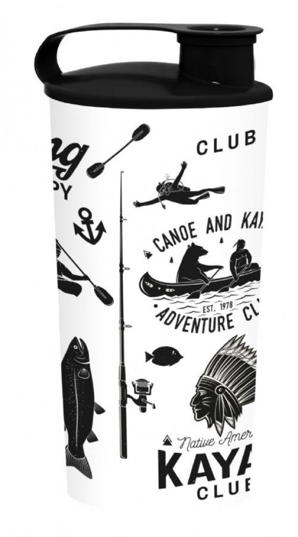 Herevin 470 ml Kayak Club Kapaklı Plastik Bardak - Siyah/Beyaz