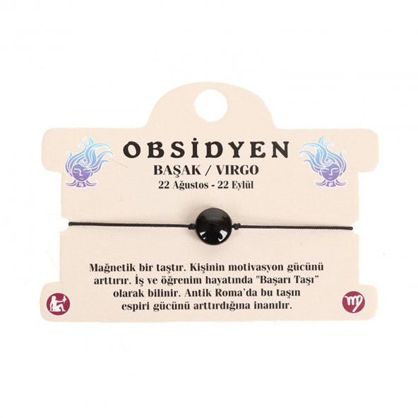 OBSİDYEN DOĞAL TAŞ BAŞAK BURÇ İP BİLEKLİK - 1