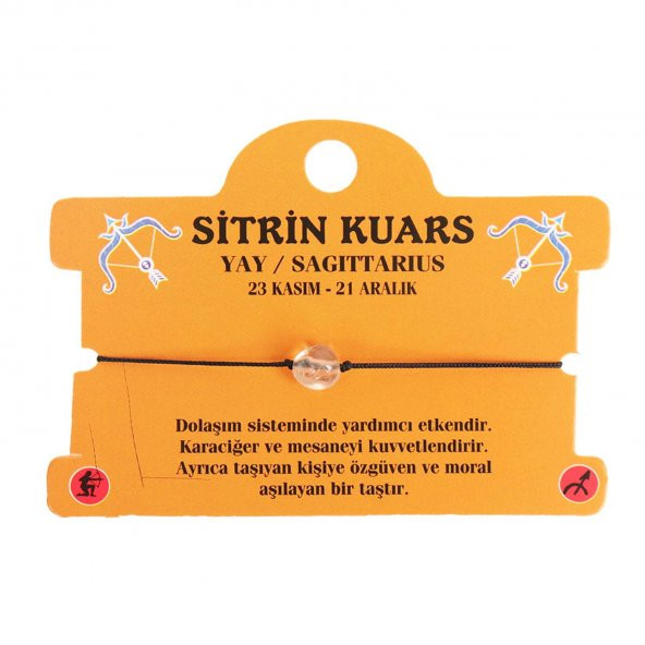 SİTRİN KUARS DOĞAL TAŞ YAY BURÇ İP BİLEKLİK
