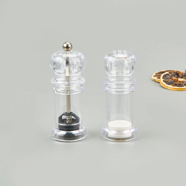 2'li Tuz Karabiber Değirmeni - Şeffaf - 11 cm - Resim 2