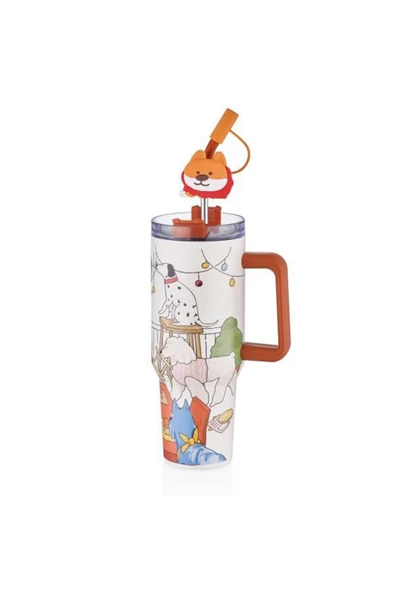 Vagonlife Kulplu Çelik Termos Sevimli Köpekler 1200 cc - Resim 2