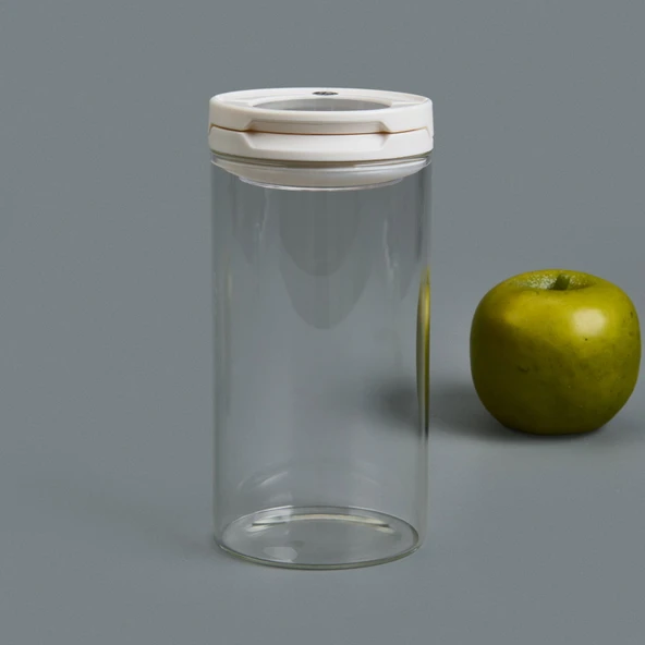 Vakumlu Cam Kavanoz - Şeffaf / Beyaz - 600 ml - Resim 2