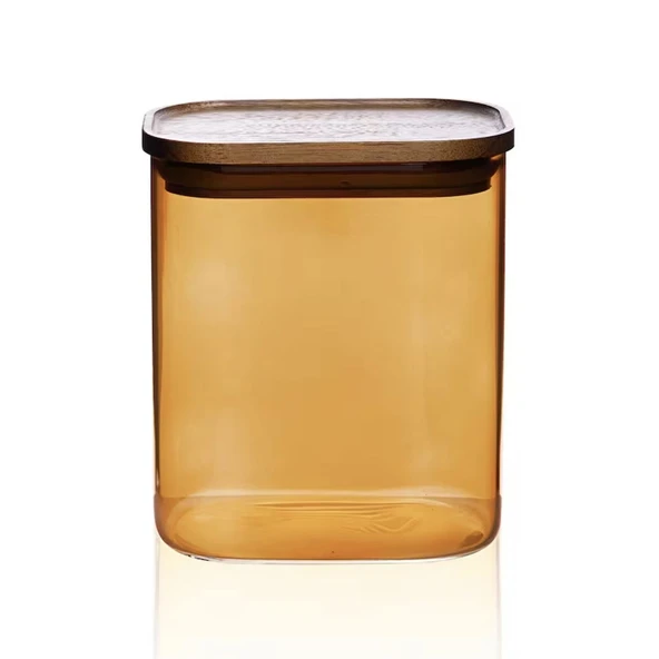 Mia Akasya Dikdörtgen Cam Kavanoz - Amber - 900 ml ürün görseli 1