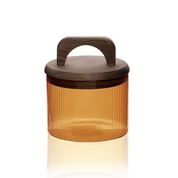 Mia Akasya Kulplu Cam Kavanoz - Amber - 350 ml - Resim 3