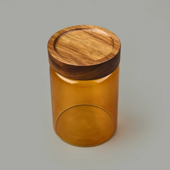Mia Akasya Yuvarlak Cam Kavanoz - Amber - 850 ml - Resim 3
