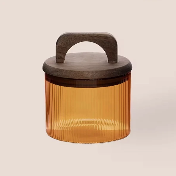 Mia Akasya Kulplu Cam Kavanoz - Amber - 350 ml ürün görseli