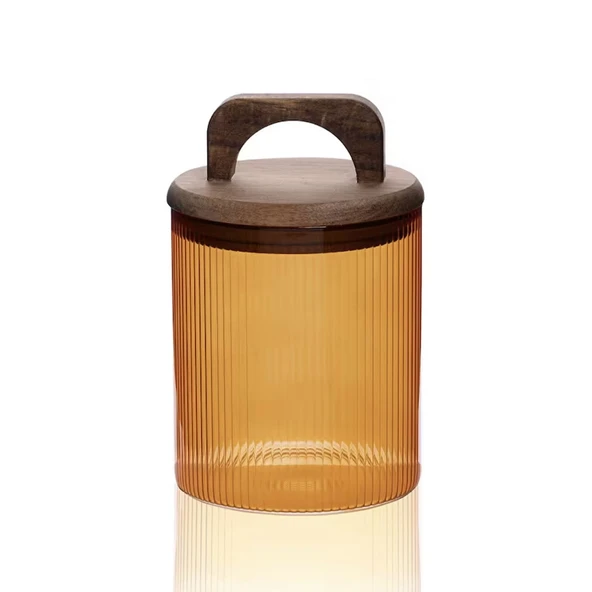 Mia Akasya Kulplu Cam Kavanoz - Amber - 700 ml - Resim 3