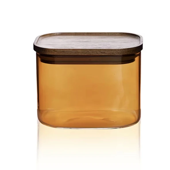 Mia Akasya Dikdörtgen Cam Kavanoz - Amber - 500 ml ürün görseli