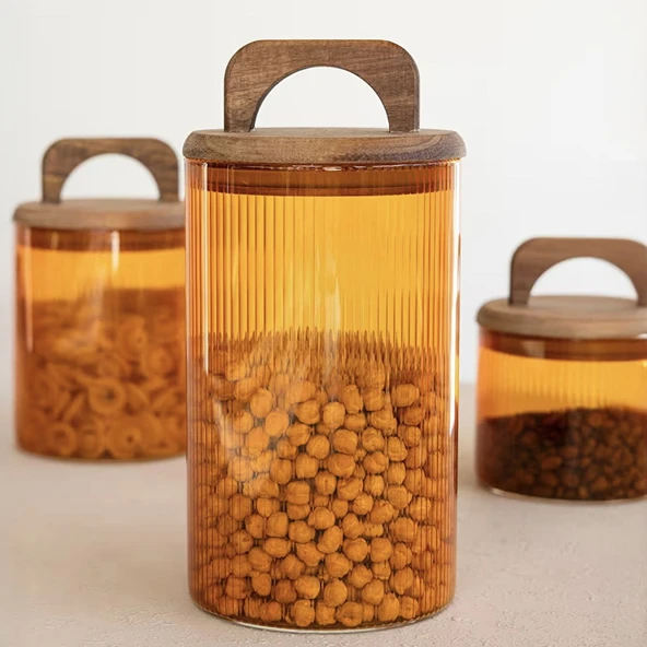 Mia Akasya Kulplu Cam Kavanoz - Amber - 1 lt - Resim 2