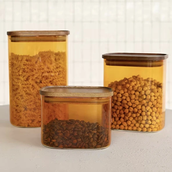 Mia Akasya Dikdörtgen Cam Kavanoz - Amber - 1,2 lt - Resim 3